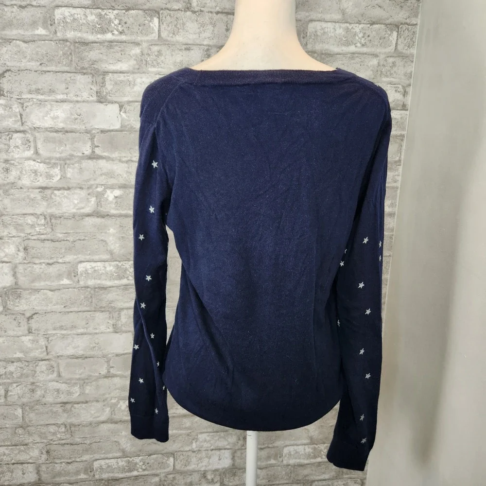 J. Crew Sweater Navy Blue Silver Embroidered‎ Star Celestial Classic Size M